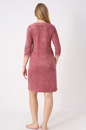 fermuarlı dantel detaylı pamuklu havlu elbise