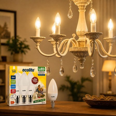 Ecolite 8 W LED Mum Ampul – E14 Duy, 810 Lümen, 3000K Sarı Işık, 60W Eşdeğer, 3’lü Paket, Opal Dekoratif Ampul, Dimmer Uyumlu Değil,%86 Enerji Tasarrufu, 99x37 mm (Sarı)