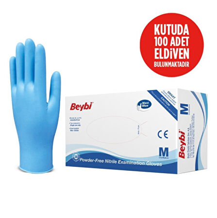 Beybi Nitril Pudrasız Mavi Muayene Eldiveni 100' lü Paket Medium