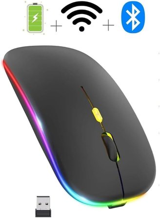 Sessiz Mouse Şarjlı Wireless + Bluetooth ve DPI Ayarlı RGB Aydınlatma Işıklı ve Işıksız Kullanımlı Kablosuz Mouse