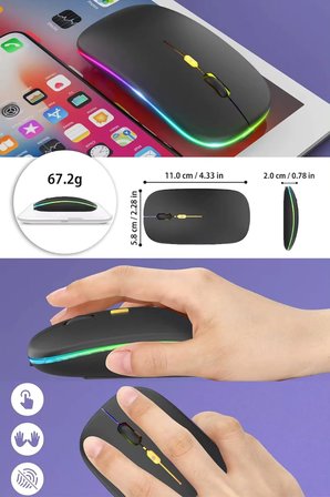 Sessiz Mouse Şarjlı Wireless + Bluetooth ve DPI Ayarlı RGB Aydınlatma Işıklı ve Işıksız Kullanımlı Kablosuz Mouse