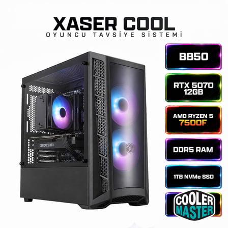 Xaser Cool X230 Ryzen 5 7500F 16GB DDR5 Ram 1TB M.2 NVMe SS 12GB RTX5070 Masaüstü Oyuncu Bilgisayarı