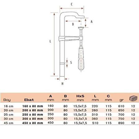 BULUT Küçük İşkence Dövme Çelik 25 cm 250x80 mm
