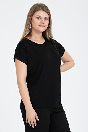 Siyah Büyük Beden Havuz Yaka Bluz