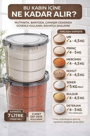 Mega Boy 2li Yuvarlak Un Bakliyat Kabı - Kulplu Deterjanlık Saklama Kutusu 7 Litre Antrasit