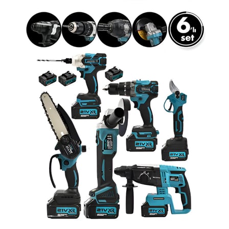 6PCS USTA ELEKTRİKLİ ALET SETİ ŞARJLI=21V SPRAL TAŞLAMA - HİLTİ - BAĞ MAKAS - SOMUN SÖKME - DARBELİ 