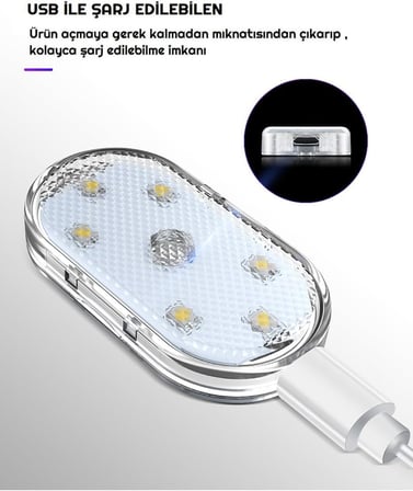 7 Renk Değişebilen Dokunmatik Sensörlü Mini 6 Led Lamba USB Şarj Edilebilir Mıknatıslı Aydınlatma