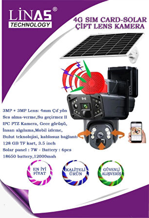 4g Sim Card Solar Çift Lens Kamera Güneş Panelli 3mp+3mp