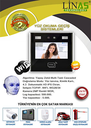 Wifi kablosuz Yüz Okuma Personel Takip Cihazı-Web Giriş Çıkış Yazılım-10 kart HEDİYELİ