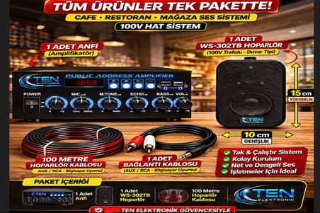 Ten, 1 Hoparlörlü Anfi Ses Sistemi | Mağaza, Cafe ve Restoran İçin Small Paket