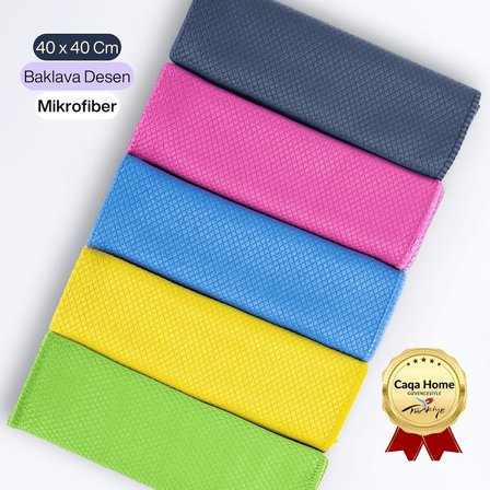 Mikrofiber Baklava Desen Temizlik Bezi 40x40 cm 5 Adet Karışık Renk Cam ve Porselen Temizlik Bezi