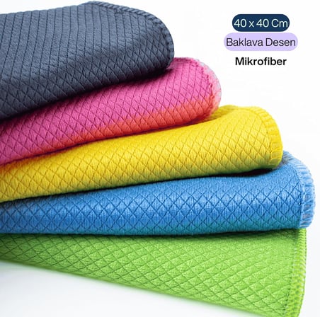 Mikrofiber Baklava Desen Temizlik Bezi 40x40 cm 5 Adet Karışık Renk Cam ve Porselen Temizlik Bezi