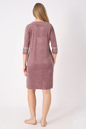 Kiremit Fermuarlı Dantelli Cepli Pamuklu Havlu Truvakar Kollu Elbise