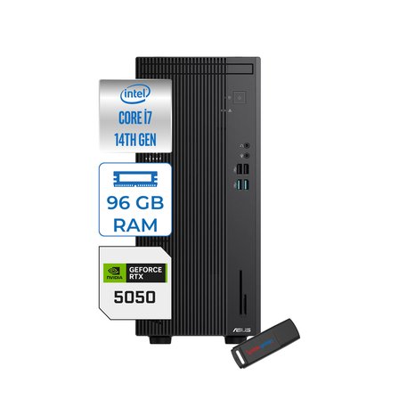 Asus Expertcenter D501MER  Intel® Core™ İ7-14700 96GB Ddr5 4tb SSD 8GB/RTX5050 Freedos Mini Tower Masaüstü Bilgisayar WD501MER27F35+ZETTAUSBBELLEK