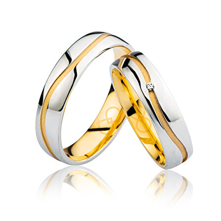 Beyaz Sarı Oluklu Altın Alyans 2204-3