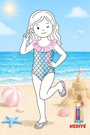 Kız Çocuk Mermaid Desenli Fırfırlı Mayo