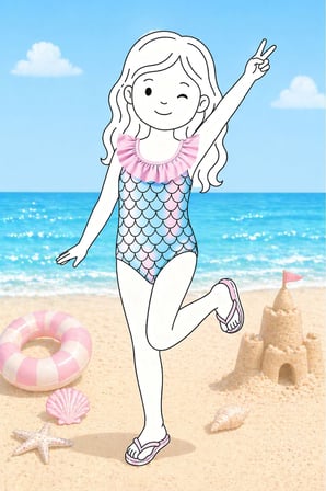 Kız Çocuk Mermaid Desenli Fırfırlı Mayo
