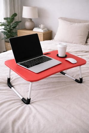 Portatif Atlantik Kırmızı Renk Laptop Sehpası Katlanabilir Çalışma Masası Kahvaltı Masası