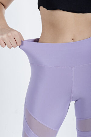 Yüksek Bel Tül Detaylı Kadın Tayt C-22342