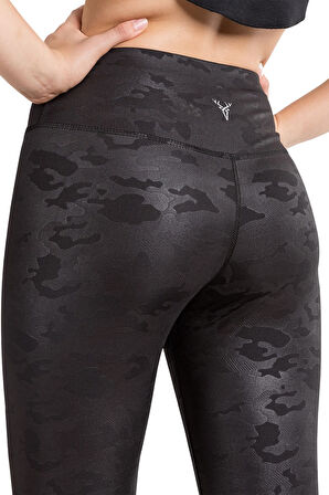 Yüksek Bel Toparlayıcı Yeşil Kamuflaj Desenli Tayt C-22404