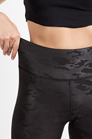 Yüksek Bel Toparlayıcı Yeşil Kamuflaj Desenli Tayt C-22404