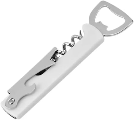 Beyaz Metal Çok Fonksiyonlu Şişe ve Tirbuşon Açacak – 12 cm | 3’ü 1 Arada Şık ve Dayanıklı Tasarım