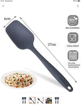 Bybirgül_PinkRose Büyük Boy Yanmaz Yapışmaz Silikon Spatula Set Antrasit 