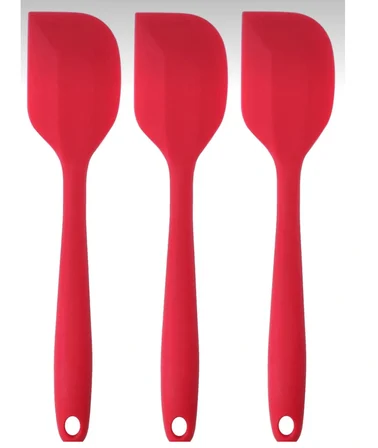 Bybirgül_PinkRose 3 Adet Isıya Dayanıklı Yanmaz Yapışmaz Silikon Yassı Spatula Hamur Sıyırıcı  Set Kırmızı 