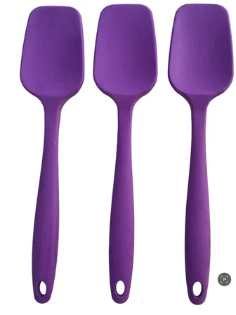 Bybirgül_Pink Rose Büyük Boy Silikon Yanmaz Yapışmaz Düz Spatula Mor 3 Lü Set Mor