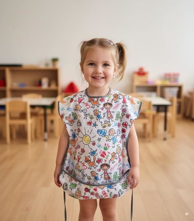 Family 3-6 Yaş Kısa Kollu Sıvı Geçirmez Önlük, Makinede Yıkanabilir, Boya, Oyun ve Yemek Zamanı