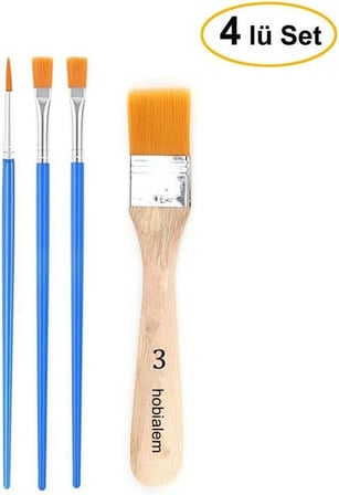 Hobialem Fırça Seti-2, Yağlı Boya Fırçası, 4 Lü Set, Resim Fırçası, Akrilik Boya Fırçası, Yassı Fırça