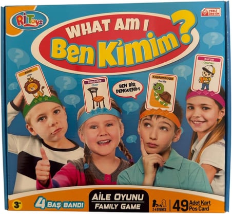 Ben Kimim? Eğitici Tahmin Etme ve Akıl Oyunu - Eğlenceli Aile ve Çocuk Kutu Oyunu, 4 Baş Bandı ve 49 Görsel Kartlı Set (3+ Yaş)
