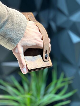 Telefon Bölmeli Unisex Hakiki Deri Telefon Hazneli Uzun Cüzdan Mıknatıslı Ve El Bantlı Cüzdan.MACONTB