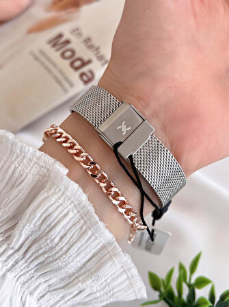 Daniel Klein Çelik Kordon 3 Atm Suya Dayanıklı Özel Tasarım Kadın Kol Saat+Bileklik VS.BLKT.0444