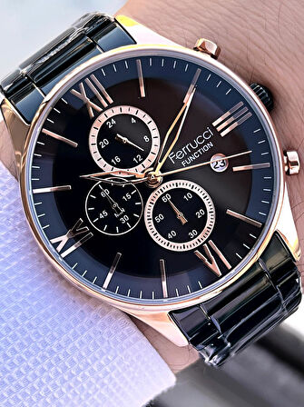 Ferrucci İç Fonksiyonları Aktif Takvim Ve Gün 30mt Suya Dayanıklı Çelik Kordon Erkek Kol Saati VS.BLKT.0454