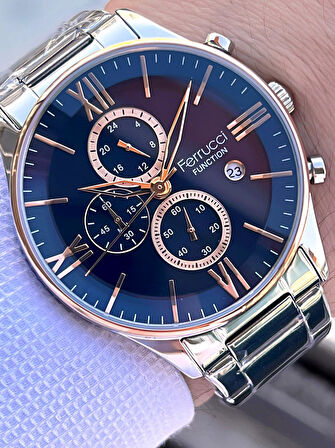 Ferrucci İç Fonksiyonları Aktif Takvim Ve Gün 30mt Suya Dayanıklı Çelik Kordon Erkek Kol Saati VS.BLKT.0456