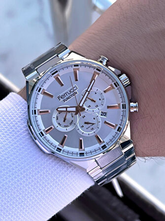 Ferrucci İç Fonksiyonları Aktif Takvim Ve Gün 30mt Suya Dayanıklı Çelik Kordon Erkek Kol Saati VS.BLKT.0458