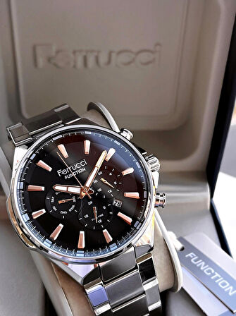 Ferrucci İç Fonksiyonları Aktif Takvim Ve Gün 30mt Suya Dayanıklı Çelik Kordon Erkek Kol Saati VS.BLKT.0459