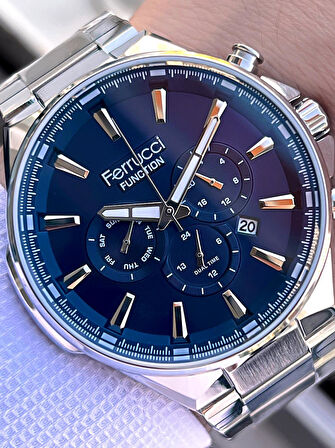 Ferrucci İç Fonksiyonları Aktif Takvim Ve Gün 30mt Suya Dayanıklı Çelik Kordon Erkek Kol Saati VS.BLKT.0460