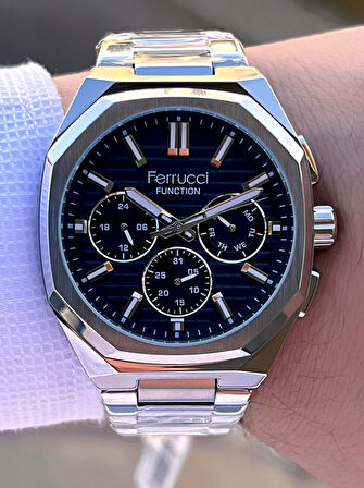 Ferrucci İç Fonksiyonları Aktif Takvim Ve Gün 30mt Suya Dayanıklı Çelik Kordon Erkek Kol Saati VS.BLKT.0462