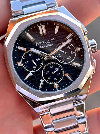 Ferrucci İç Fonksiyonları Aktif Takvim Ve Gün 30mt Suya Dayanıklı Çelik Kordon Erkek Kol Saati VS.BLKT.0462