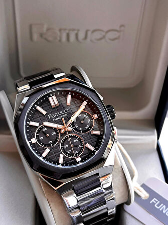 Ferrucci İç Fonksiyonları Aktif Takvim Ve Gün 30mt Suya Dayanıklı Çelik Kordon Erkek Kol Saati VS.BLKT.0464