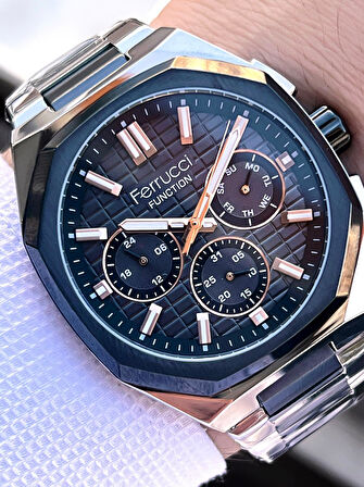 Ferrucci İç Fonksiyonları Aktif Takvim Ve Gün 30mt Suya Dayanıklı Çelik Kordon Erkek Kol Saati VS.BLKT.0464
