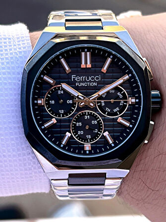 Ferrucci İç Fonksiyonları Aktif Takvim Ve Gün 30mt Suya Dayanıklı Çelik Kordon Erkek Kol Saati VS.BLKT.0464
