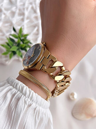 Ferrucci Kadın Kol Saati+Bileklik Özel Seri Çelik Kordon Kararma Renk Atma Yapmaz VS.BLKT.0530