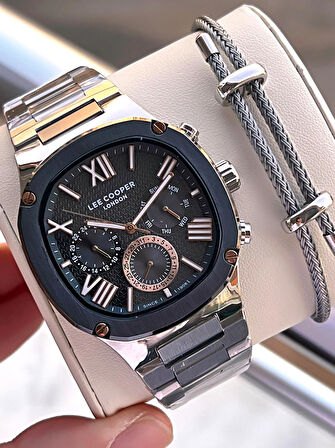 Lee Cooper İtalyan Bileklik Setli 2 Yıl Garantili Suya Dayanıklı Çelik Kordon Renk Atma Yapmaz VS.BLKT.0544