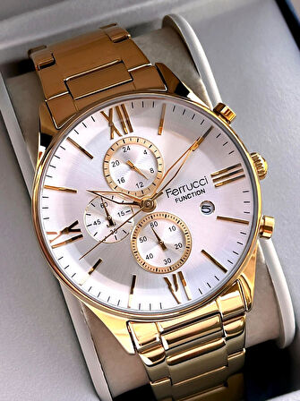 Ferrucci İç Fonksiyonları Aktif Takvim Ve Gün 30mt Suya Dayanıklı Çelik Kordon Erkek Kol Saati VS.BLKT.0601