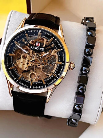 Reward Otomatik Deri Kordon 5 Atm Suya Dayanıklı Erkek Kol Saati VS.BLKT.0618
