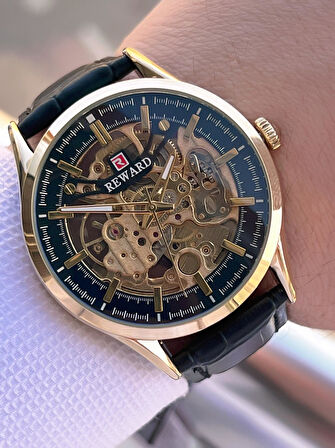 Reward Otomatik Deri Kordon 5 Atm Suya Dayanıklı Erkek Kol Saati VS.BLKT.0618