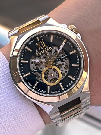 Reward Otomatik Çelik Kasa Çelik Kordon 5 Atm Suya Dayanıklı Erkek Kol Saati VS.BLKT.0634